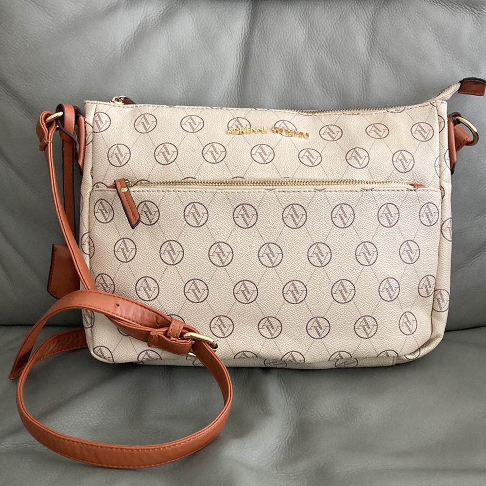 Adrienne Vittadini Cream Synthetic Handbag